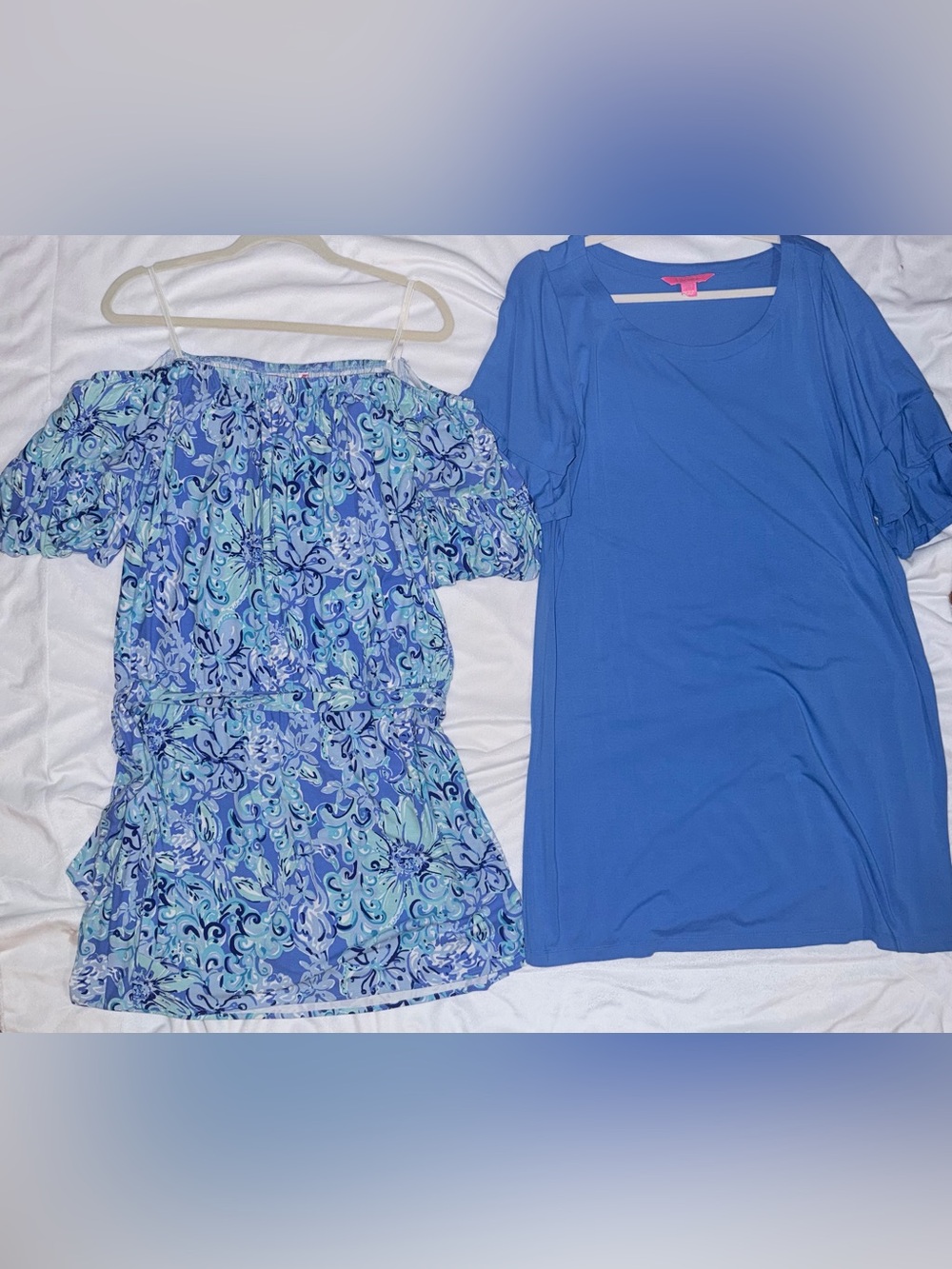 Lilly Pulitzer Bundle Off-Shoulder Skort Dress + Solid Blue Dress
